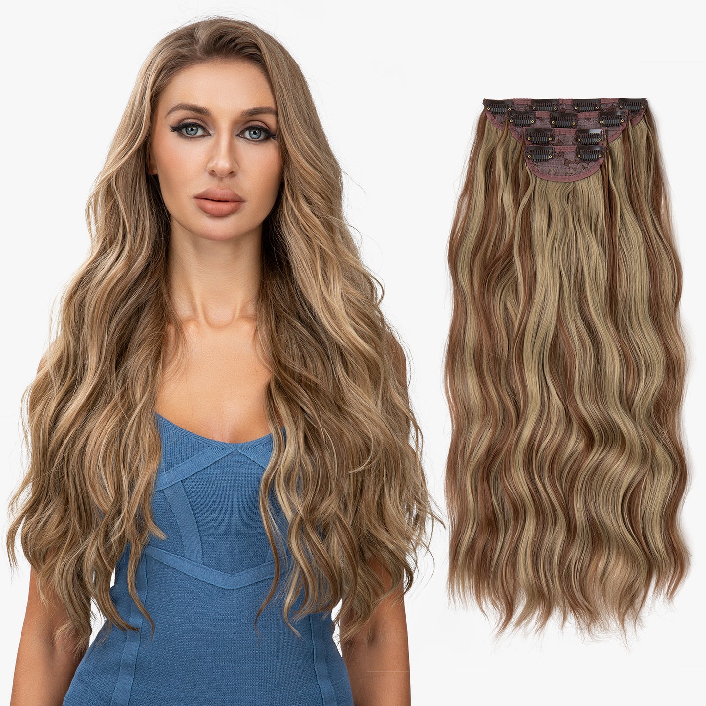 Clip In Hair Extensions 4 PCS Medium Auburn Ash Blonde