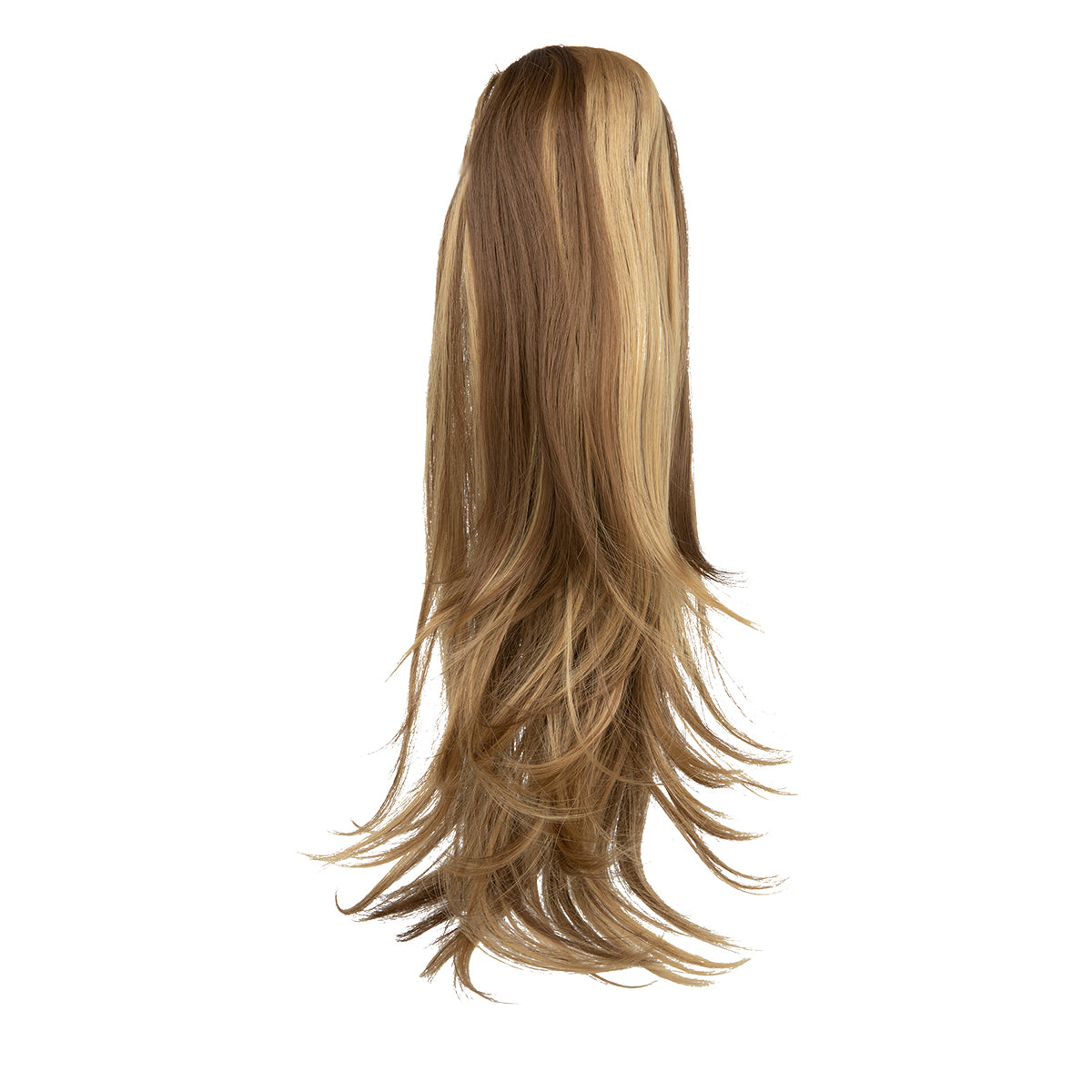Clip In Hair Extensions Long Straight Ponytail Brunette Warm Blonde
