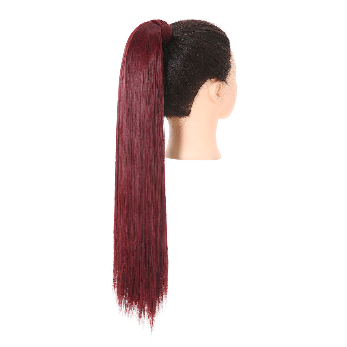 Clip Drawstring Fake Long Ponytail Wine Red 24in