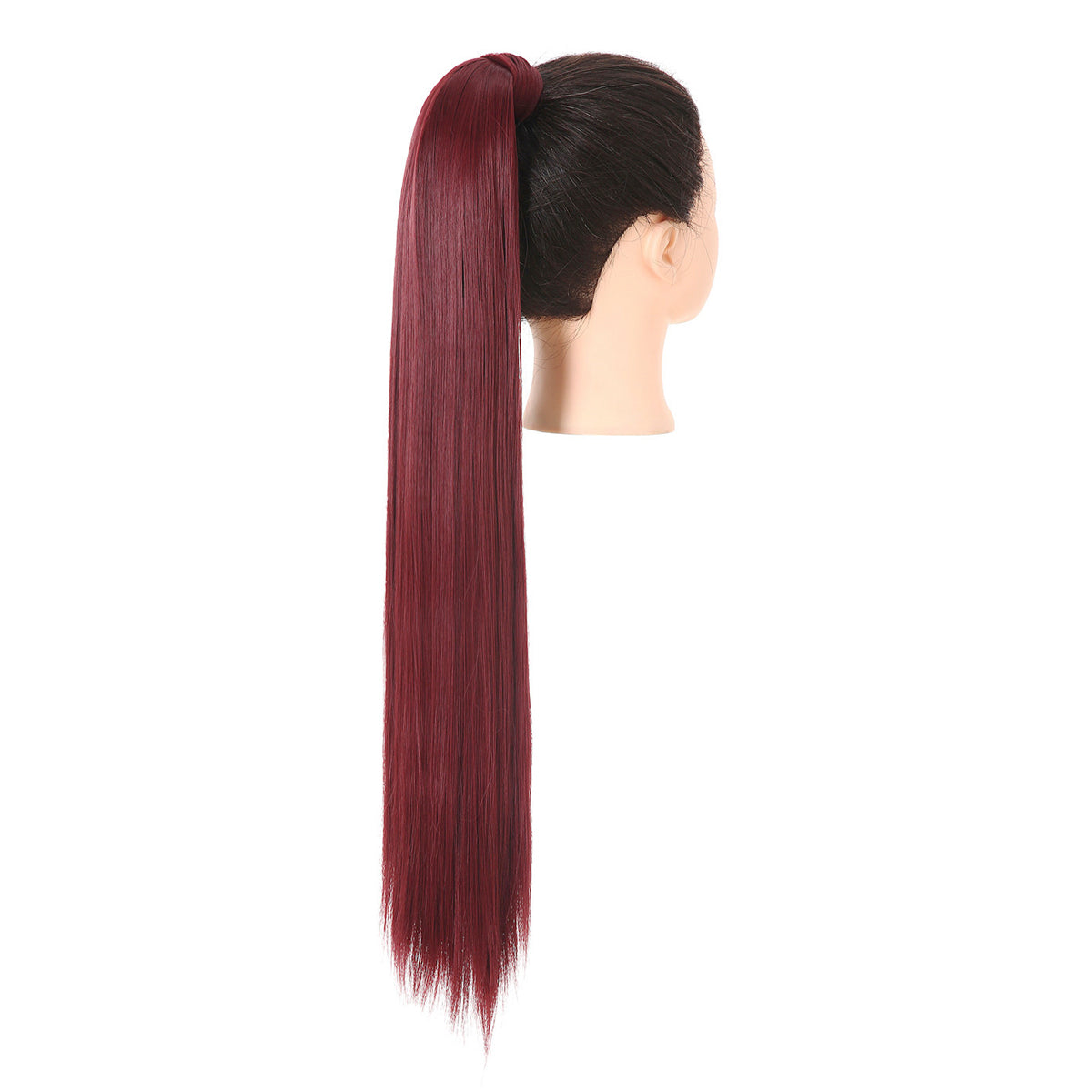 Clip Drawstring Fake Long Ponytail Wine Red 32in