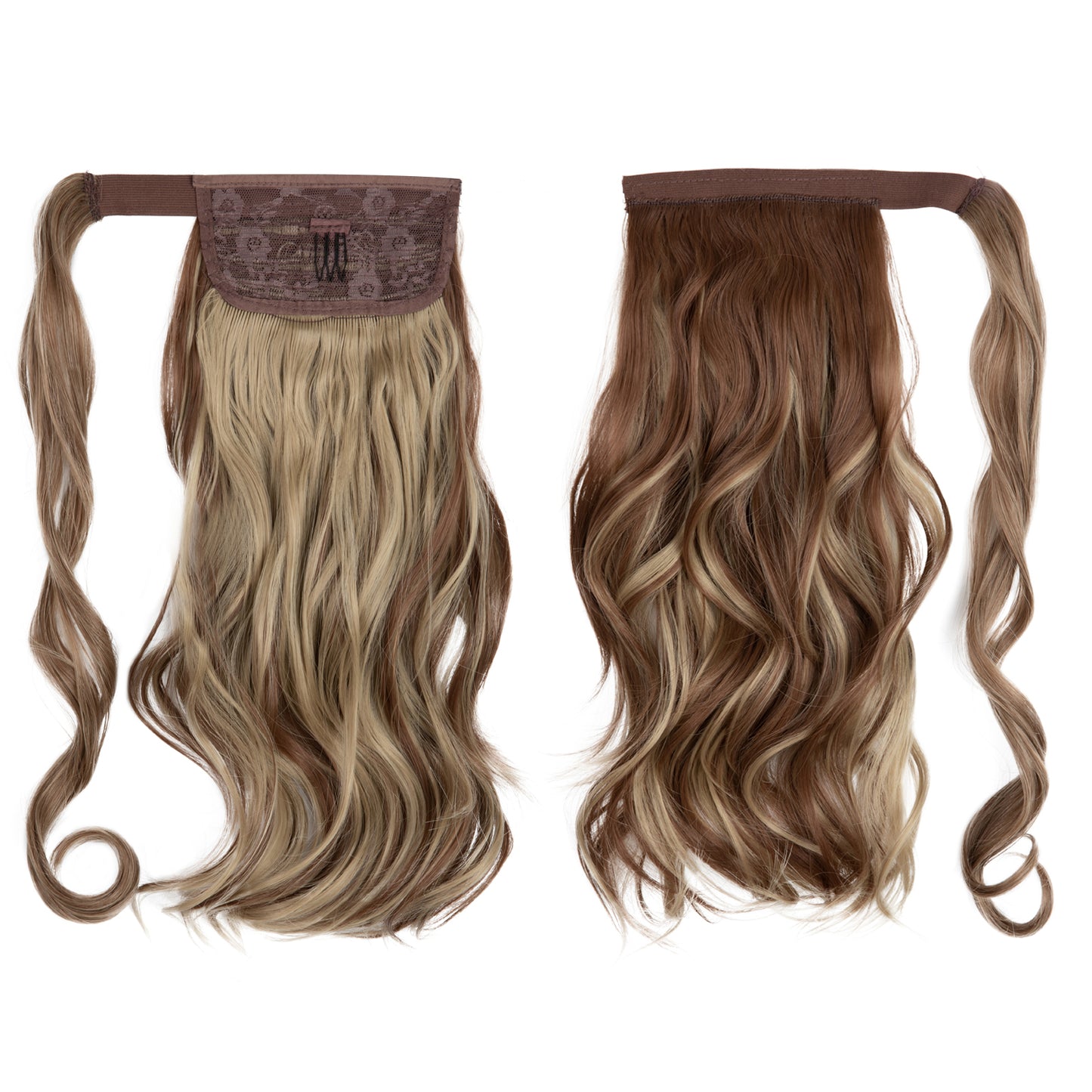 Wrap Around Long Curly Ponytail Medium Auburn Ash Blonde 14in