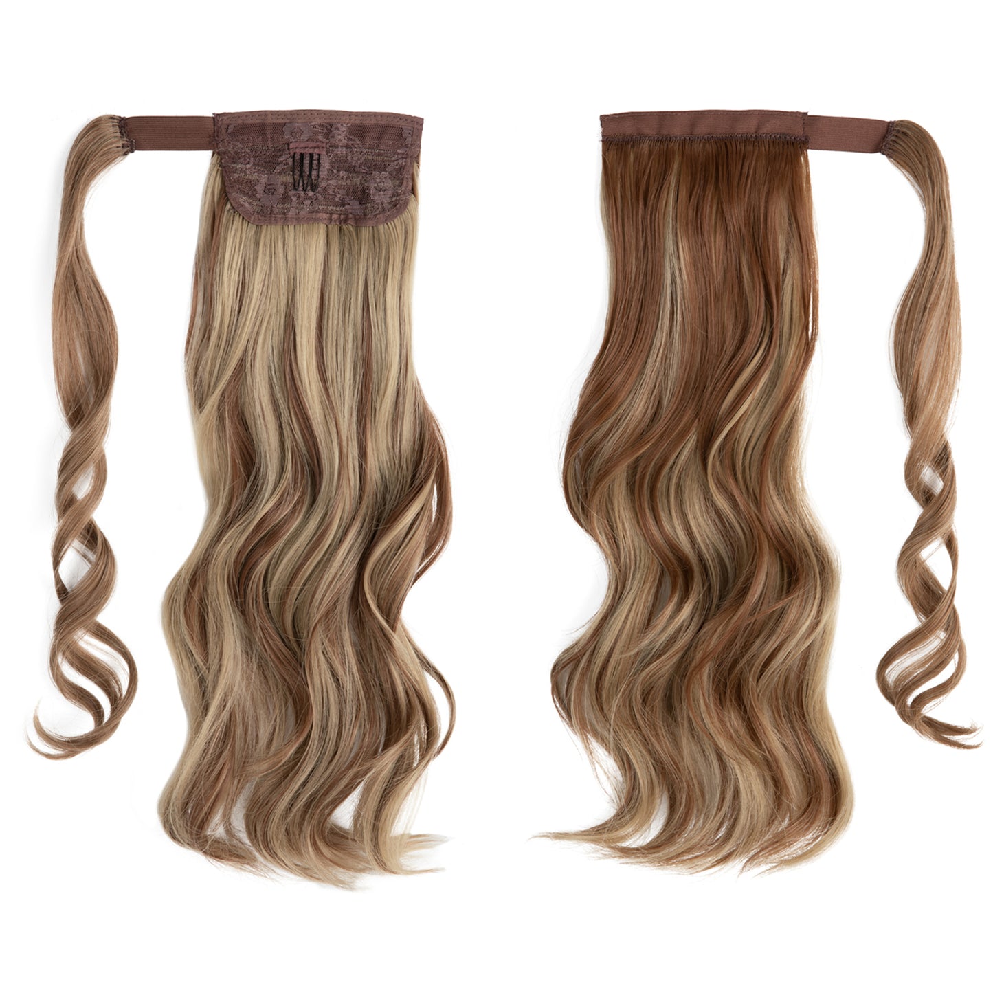 Wrap Around Long Curly Ponytail Medium Auburn Ash Blonde 18in