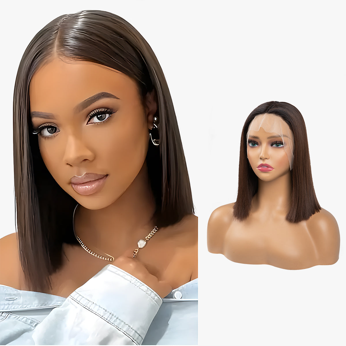 Short Straight Forehead Lace Front Bob Wig
