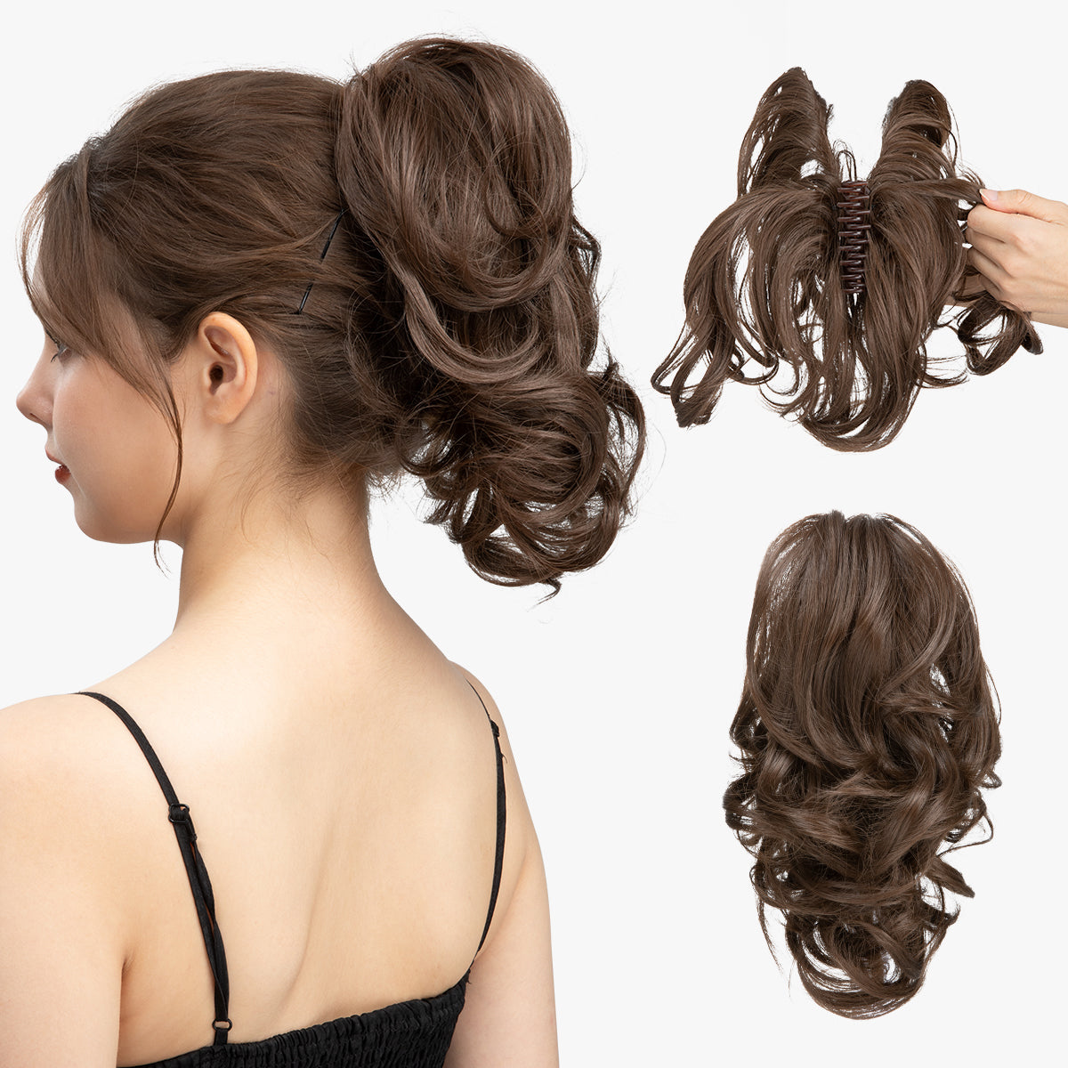 DIY Claw Clip Natural Ponytail Hair Extensions Medium Brown