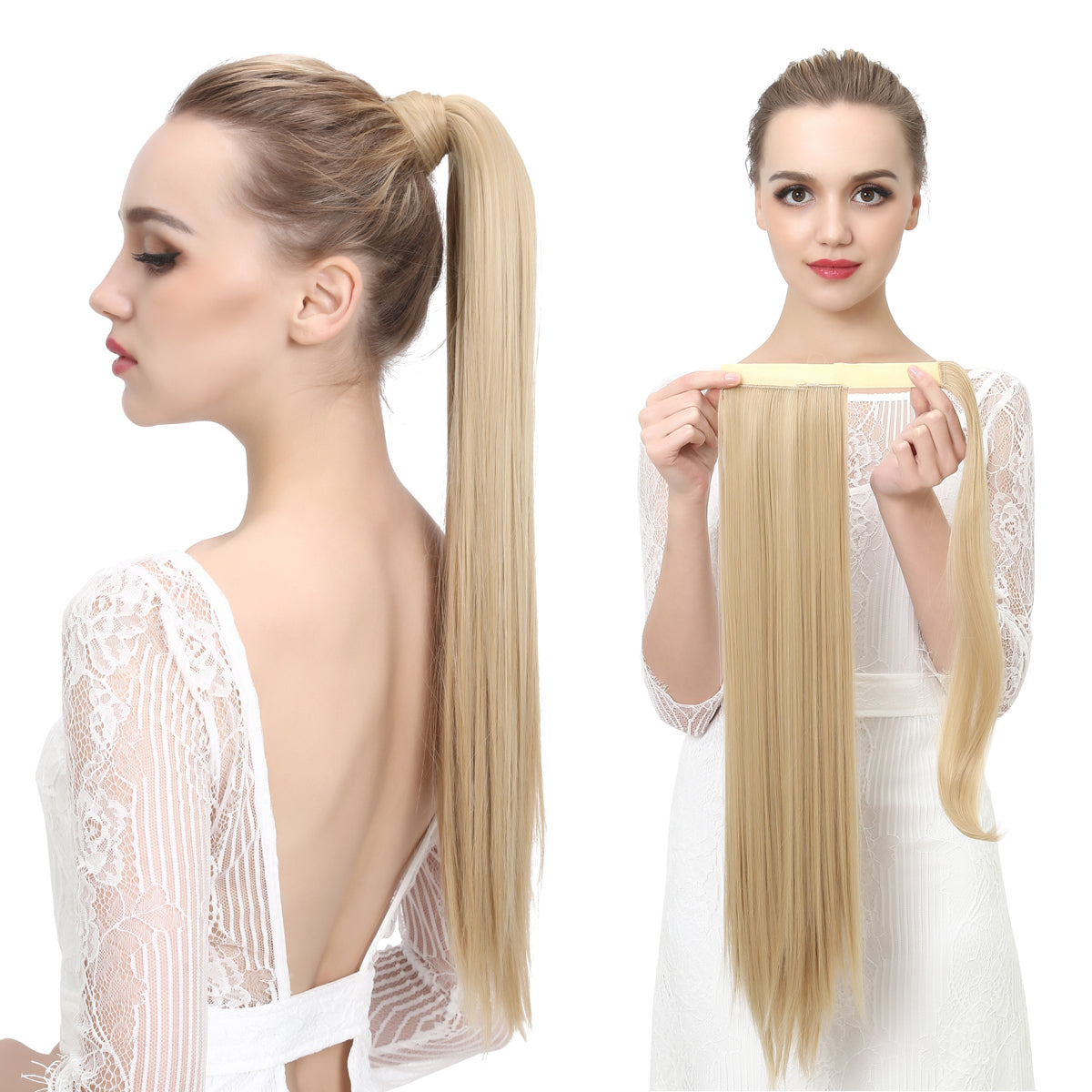 Clip Drawstring Fake Long Ponytail Sandy Blonde 24in