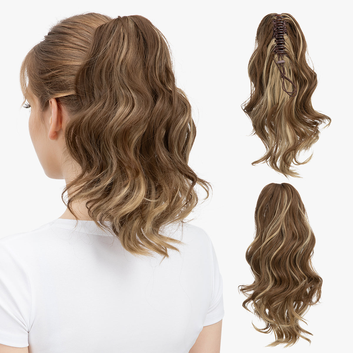 Natural long curly ponytail Brunette Ash Blonde