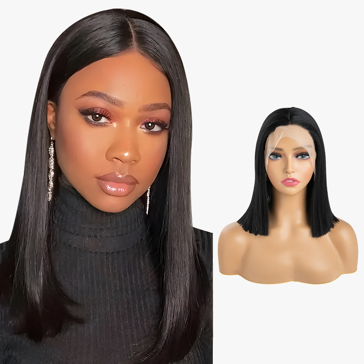 Short Straight Forehead Lace Front Bob Wig