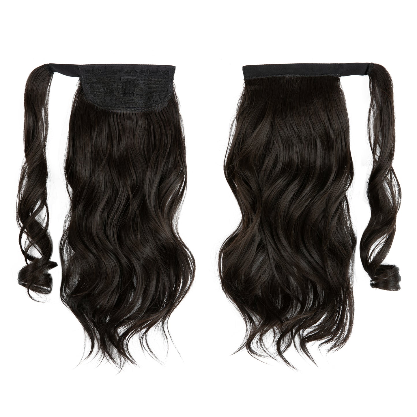 Wrap Around Long Curly Ponytail Black Brown 14in