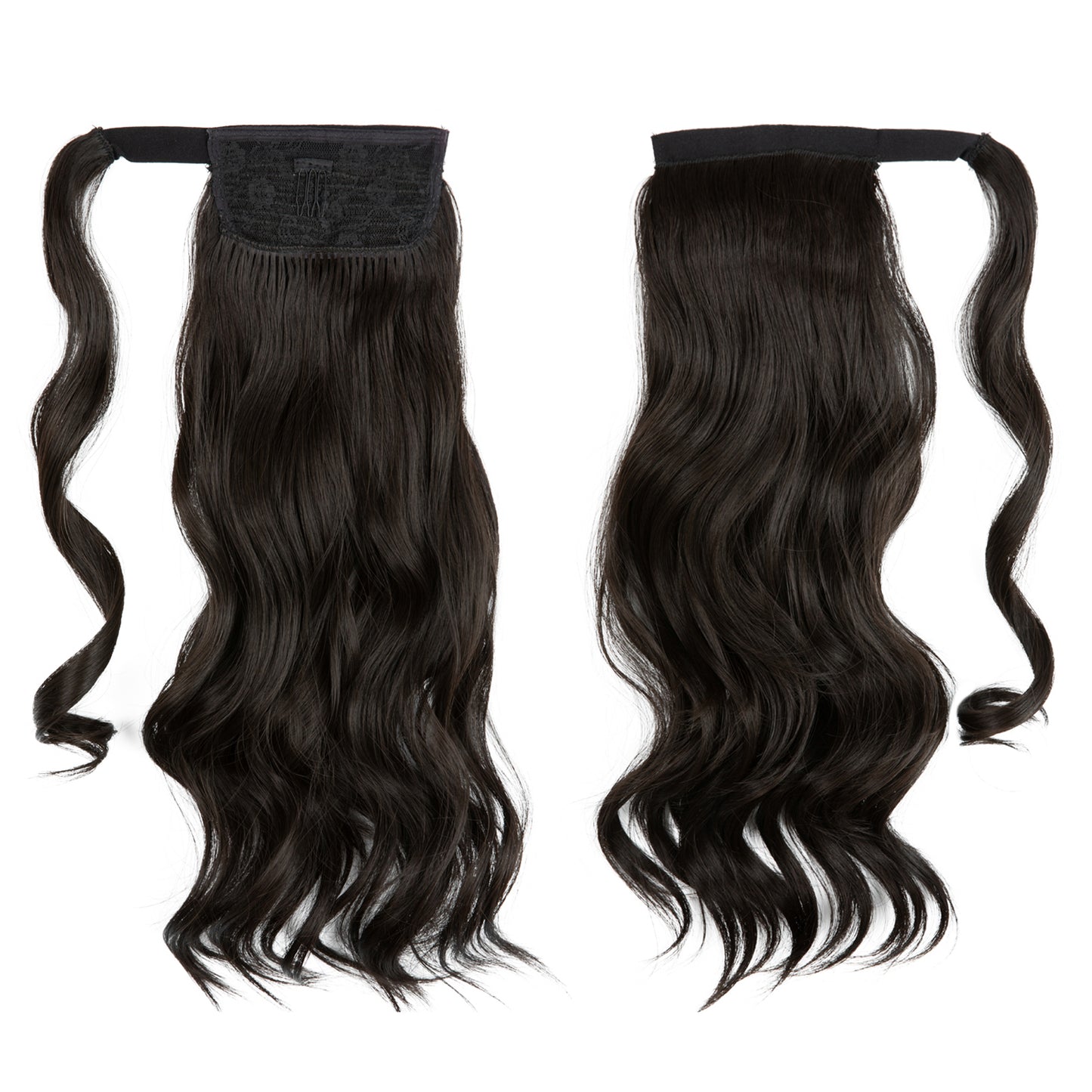 Wrap Around Long Curly Ponytail Black Brown 18in