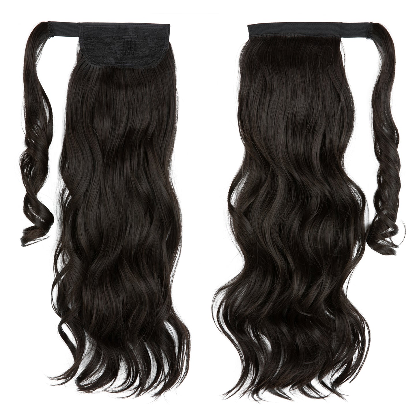 Wrap Around Long Curly Ponytail Black Brown 22in