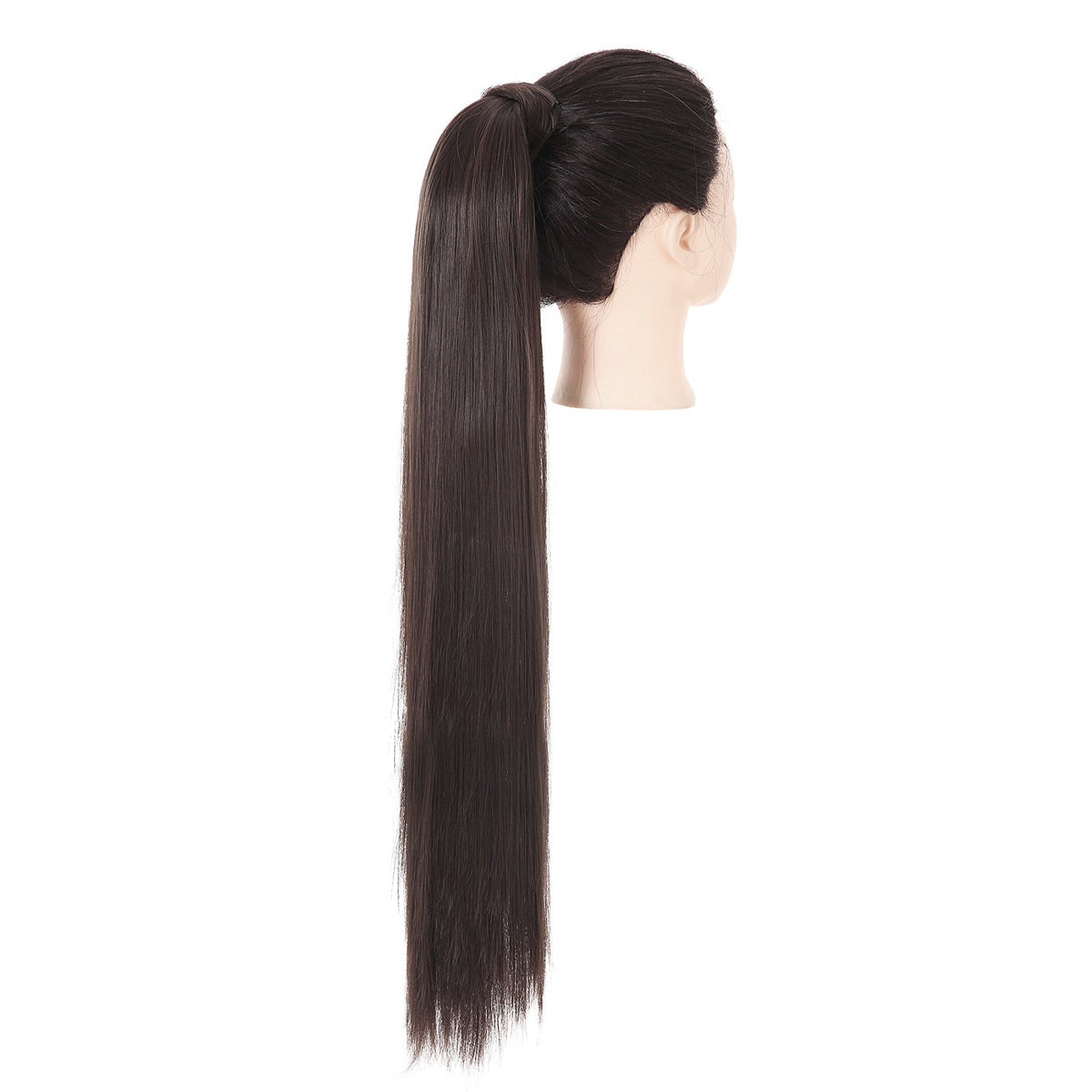 Clip Drawstring Fake Long Ponytail Black Brown 32in