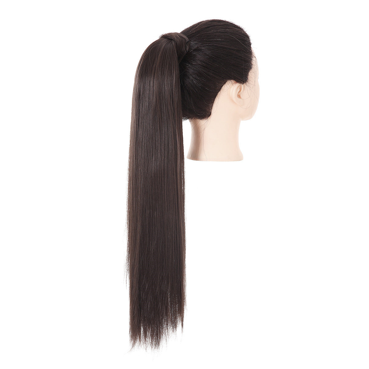 Clip Drawstring Fake Long Ponytail Black Brown 24in