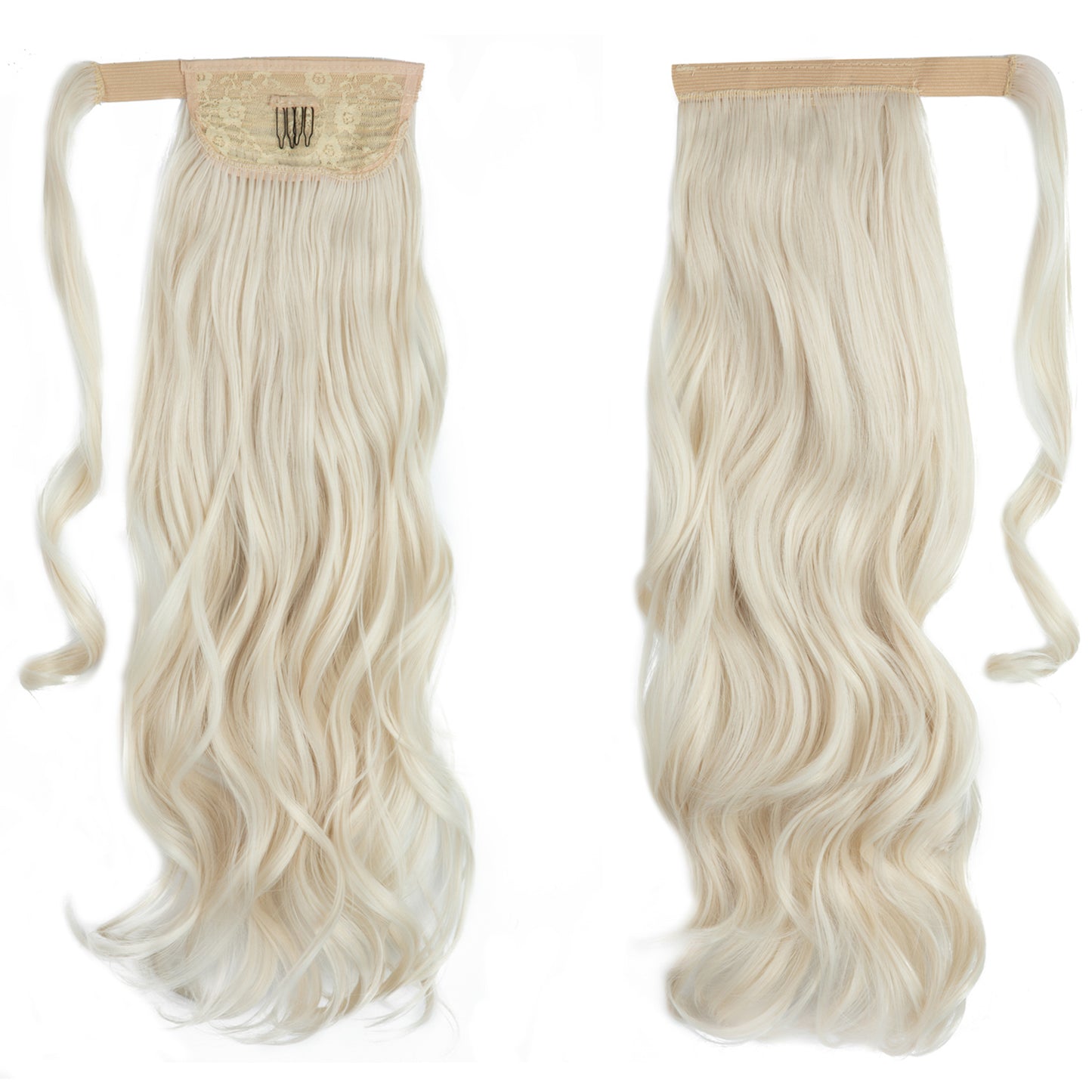 Wrap Around Long Curly Ponytail Platinum Blonde 22in