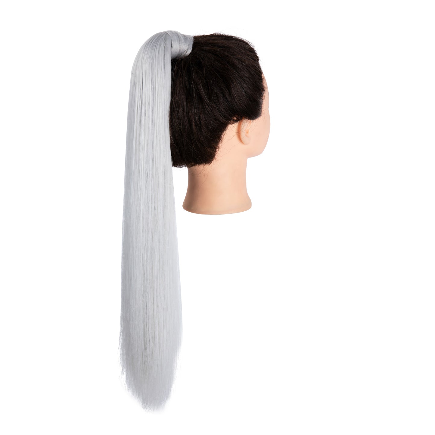 Clip Drawstring Fake Long Ponytail Light Silver Grey 24in