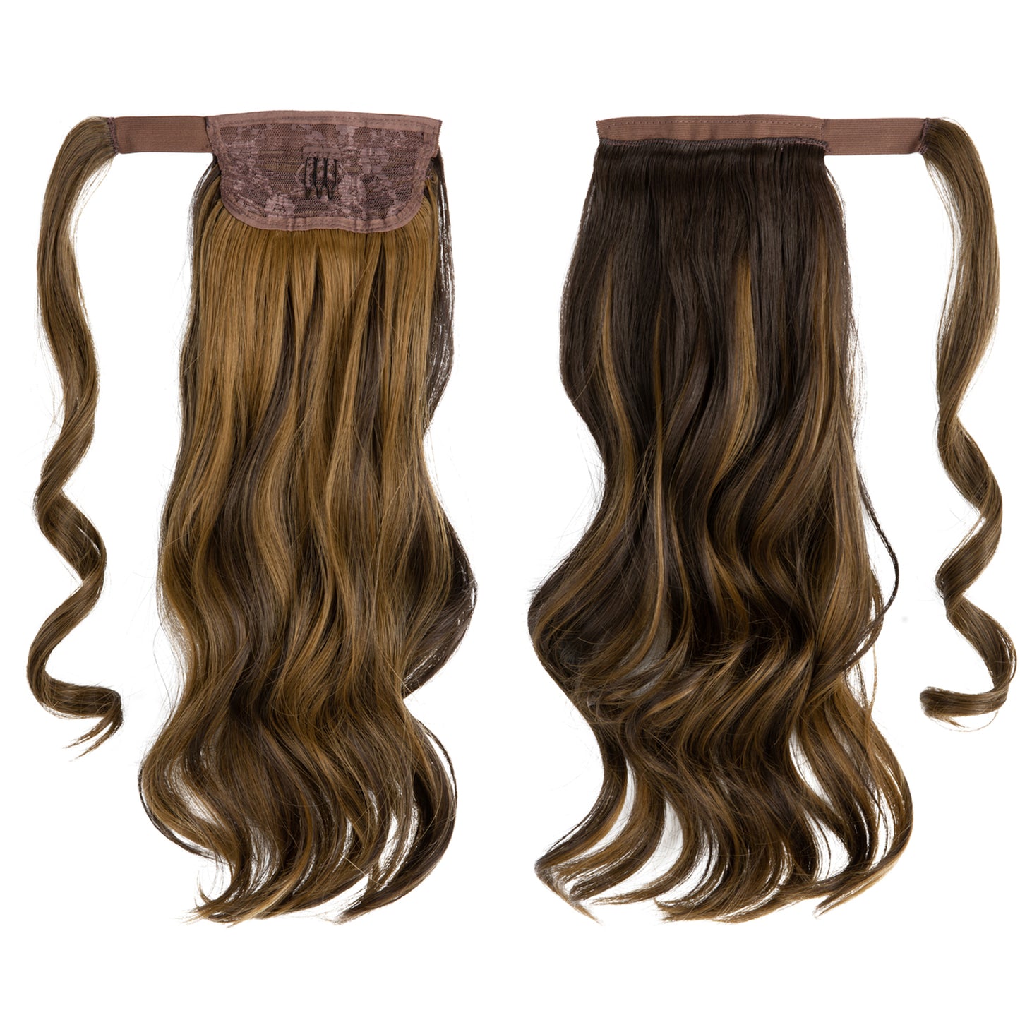 Wrap Around Long Curly Ponytail Dark Brown withHoney Blonde Highlight 18in