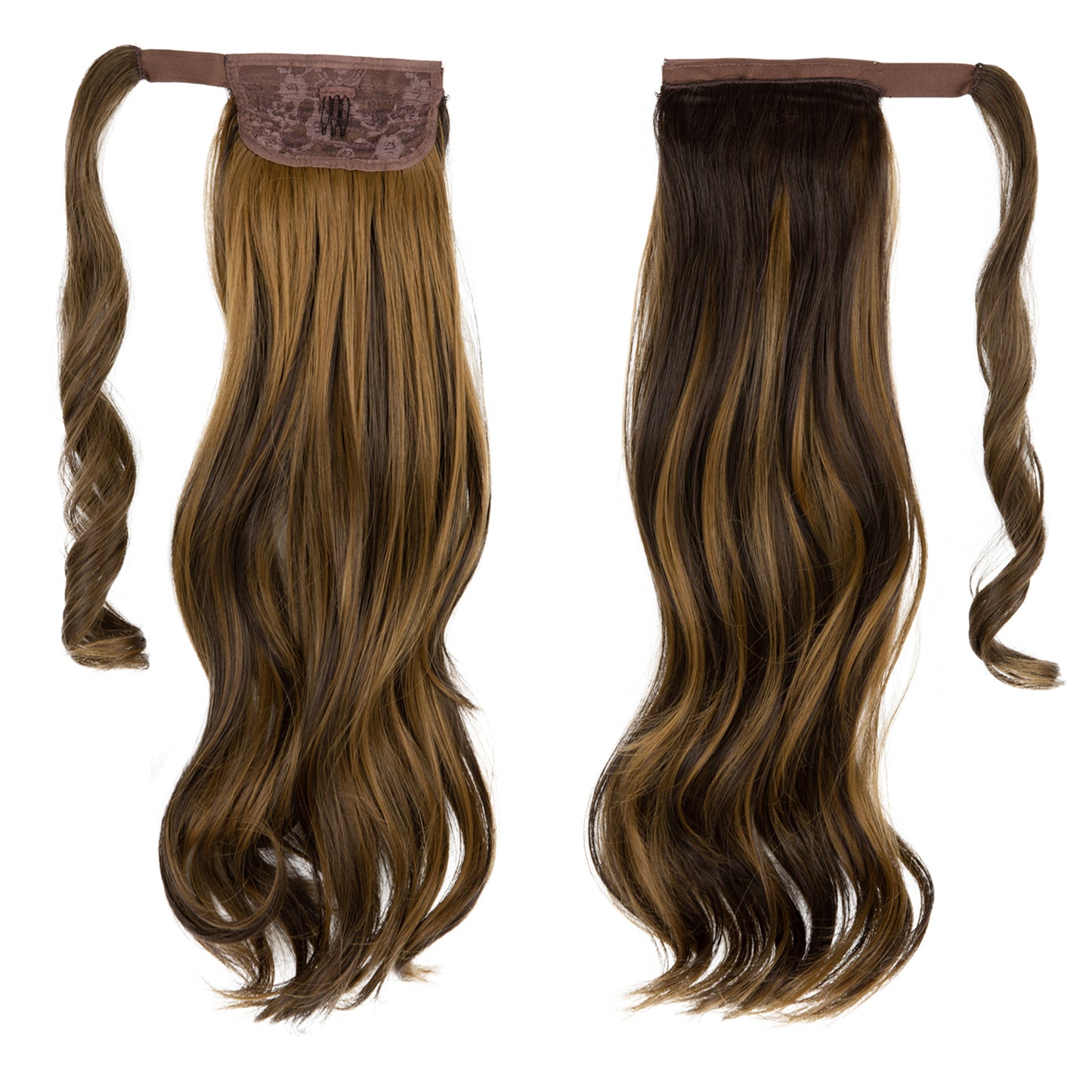 Wrap Around Long Curly Ponytail Dark Brown withHoney Blonde Highlight 22in