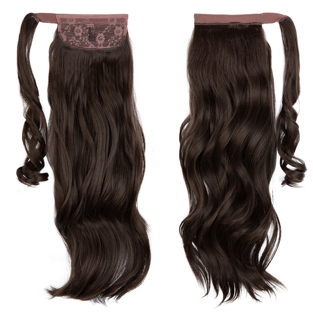 Wrap Around Long Curly Ponytail Dark Brown 22in