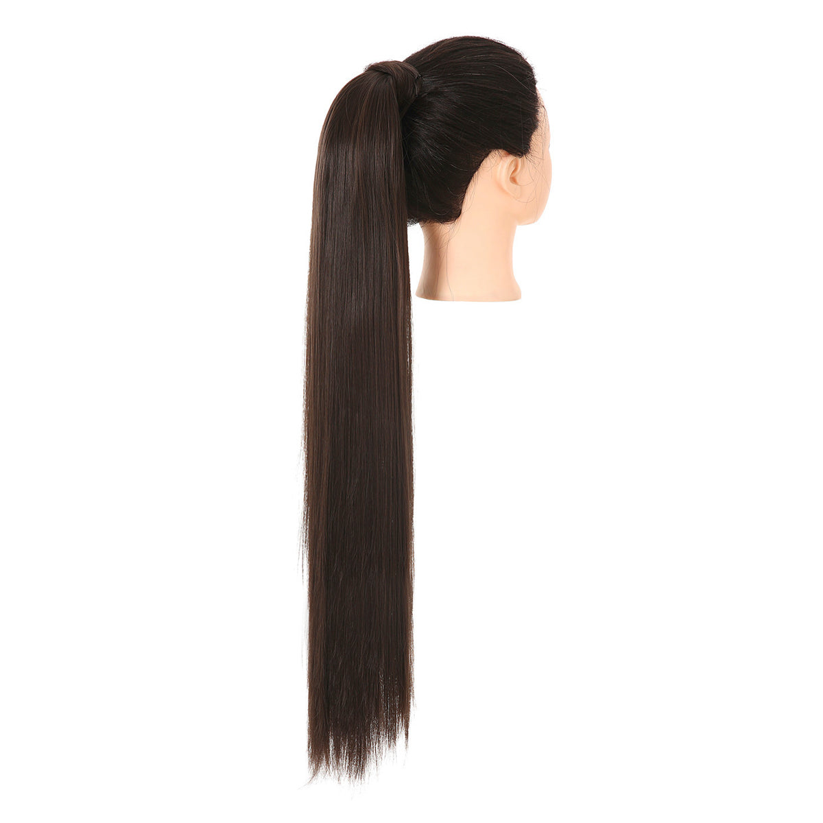 Clip Drawstring Fake Long Ponytail Dark Brown 32in