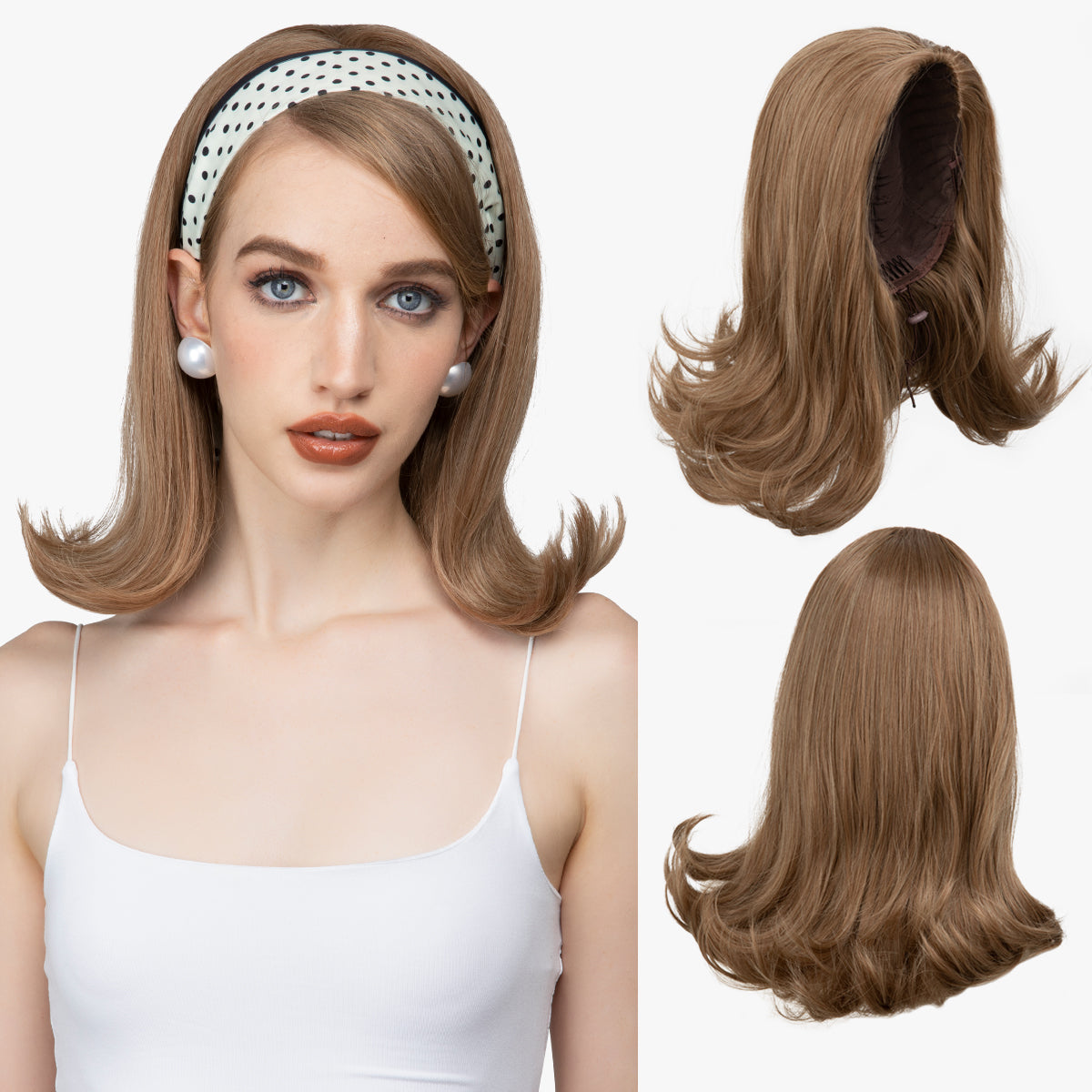 Curly Hair Drawstring Hat Ponytail Half Head Wig
