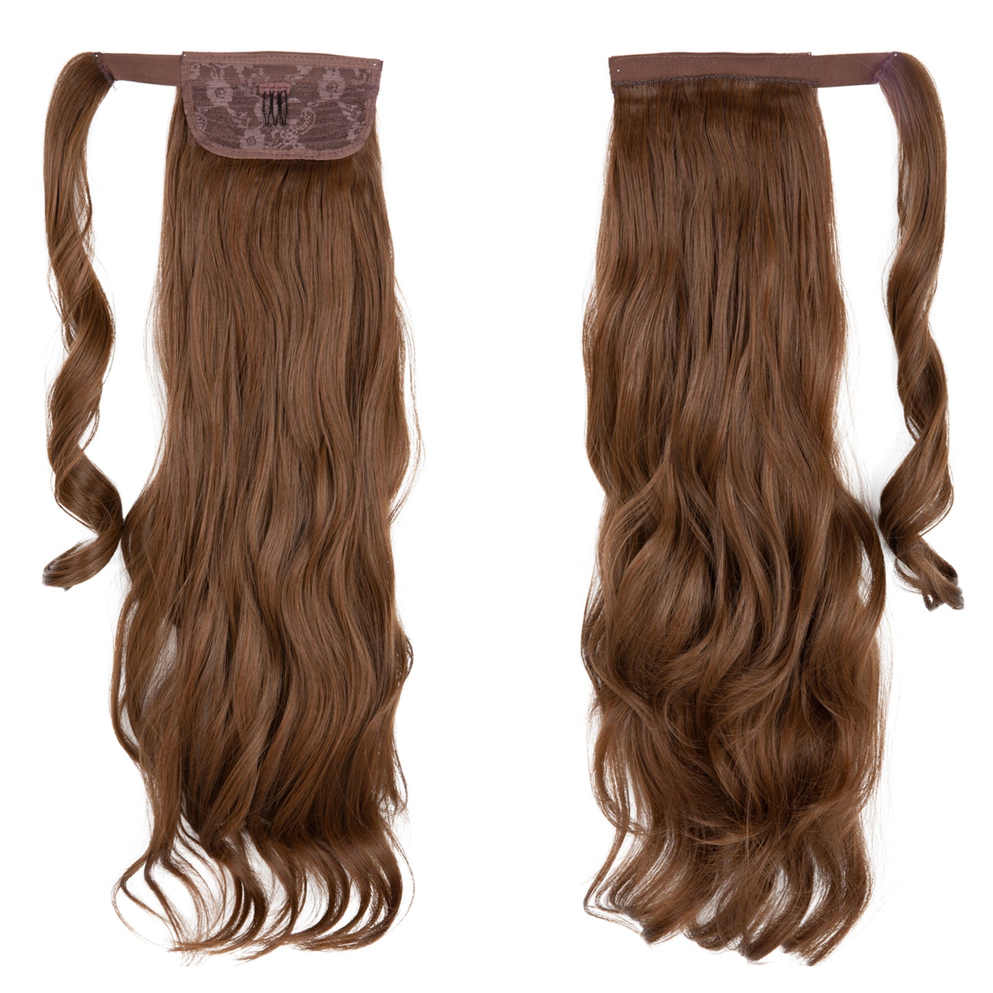 Wrap Around Long Curly Ponytail Light Brown 22in