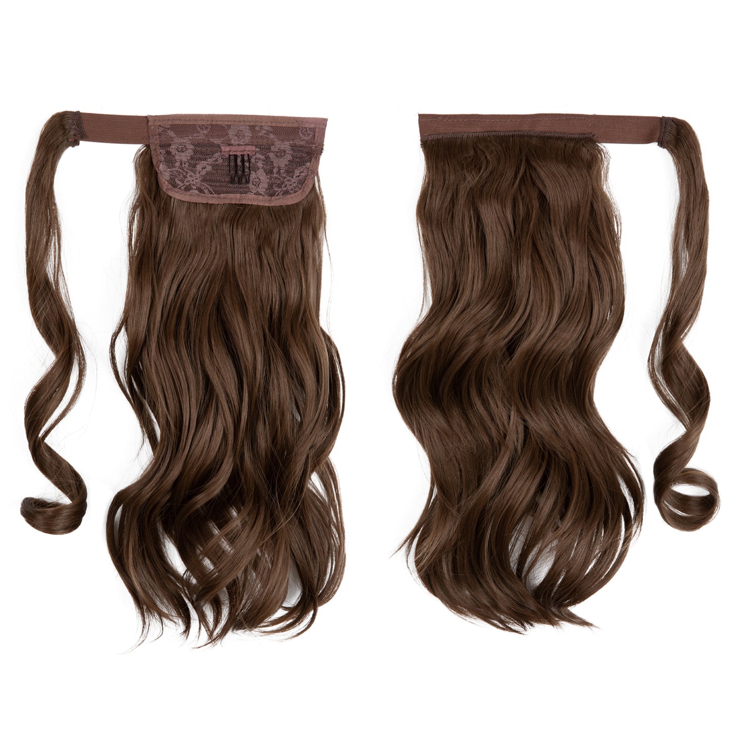 Wrap Around Long Curly Ponytail Medium Brown 14in