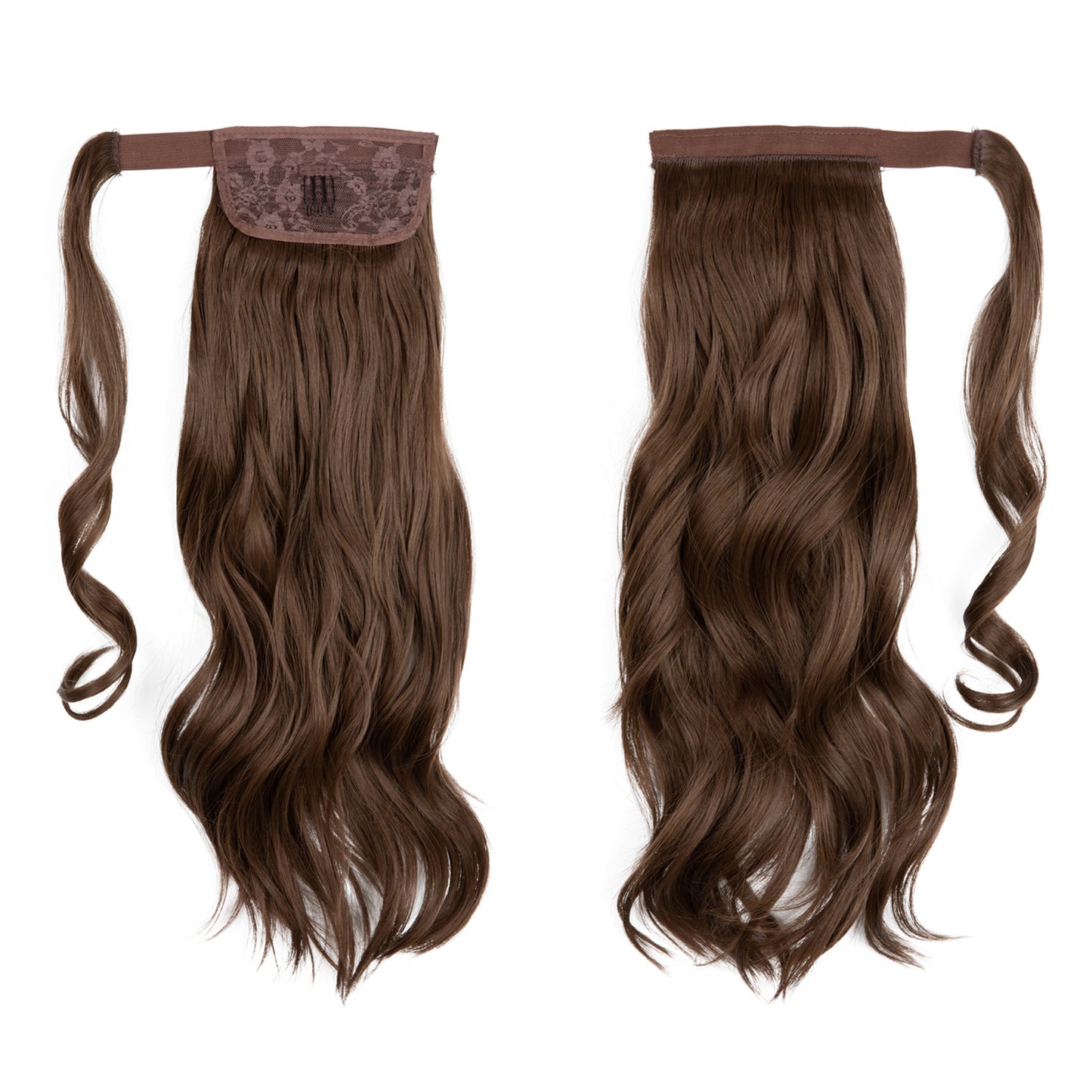 Wrap Around Long Curly Ponytail Medium Brown 18in