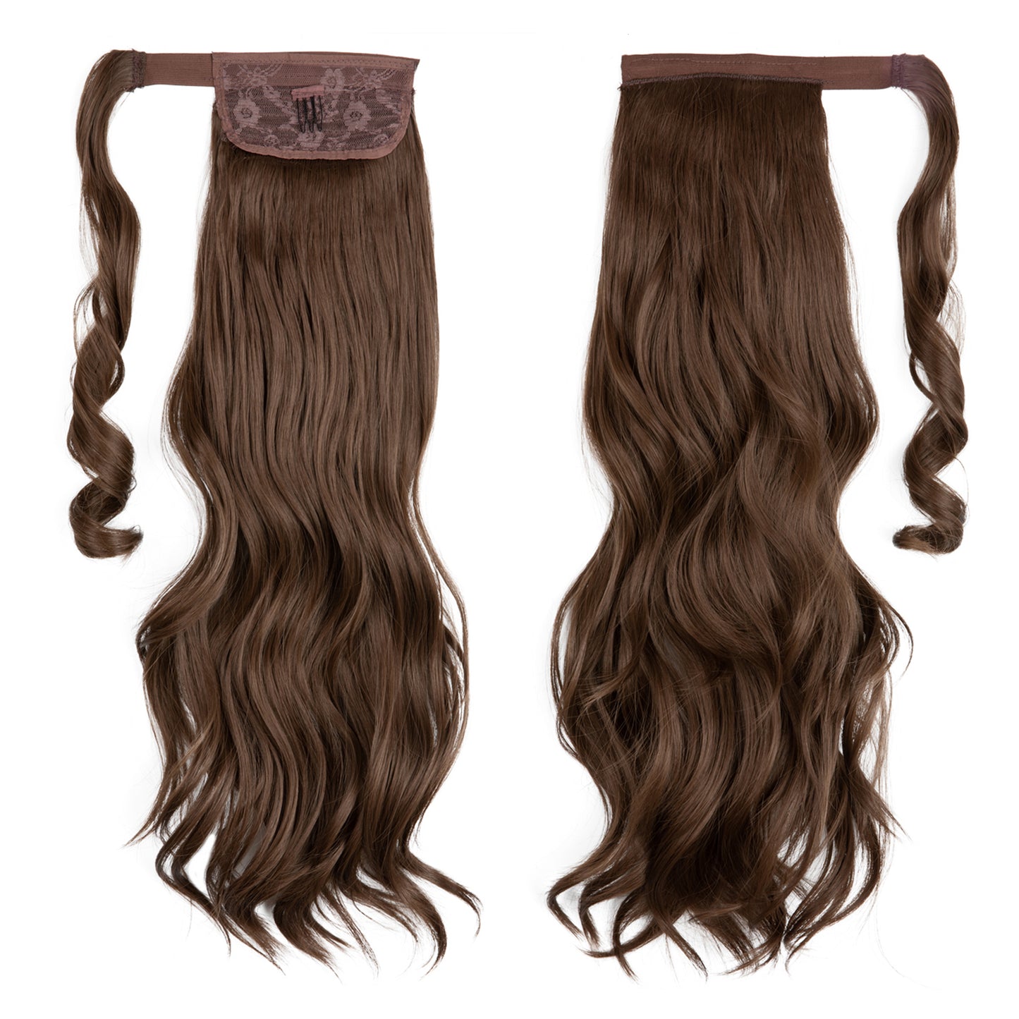 Wrap Around Long Curly Ponytail Medium Brown 22in