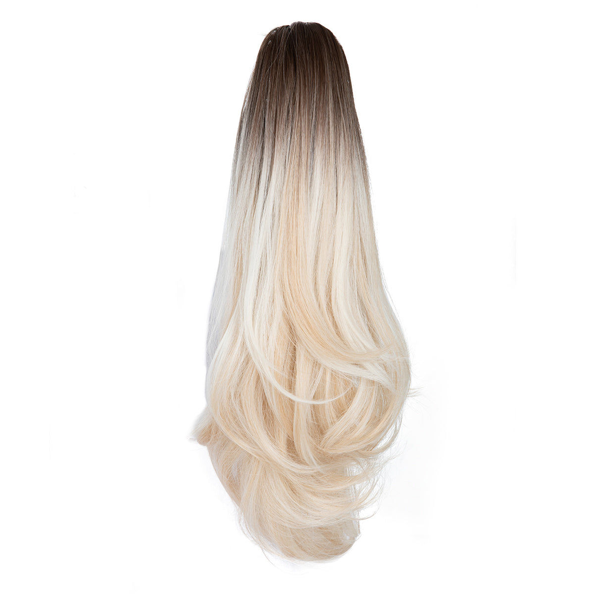 Clip In Hair Extensions Long Straight Ponytail Blonde Bayalage