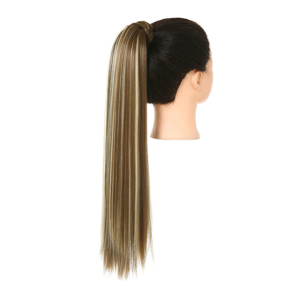 Clip Drawstring Fake Long Ponytail Green Brown Beach Blonde 24in