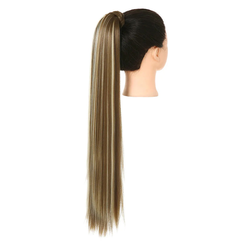 Clip Drawstring Fake Long Ponytail Green Brown Beach Blonde 32in