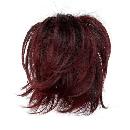 DIY Messy Claw Clip Short Ponytail Wig Wine Red With Black Root
