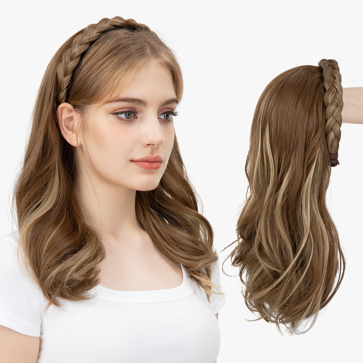 Golonee Half Wig with Headband Brunette Ash Blonde