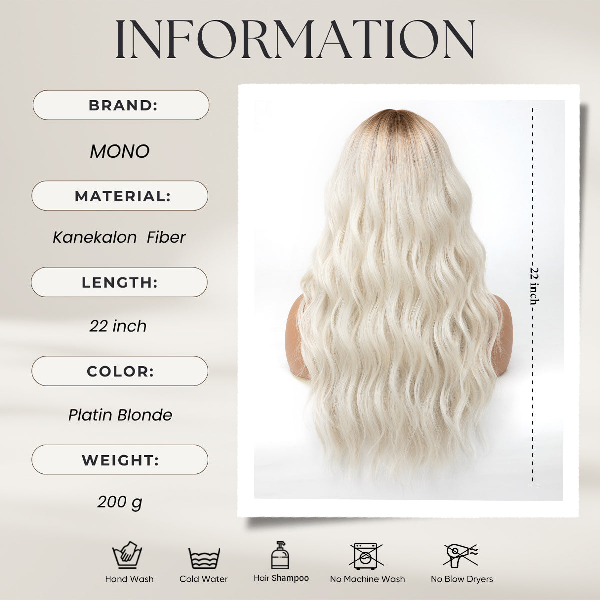 MONO Wig Kanekalon Futura Wavy Hair Fiber Lace Front Wig Glueless Pre-cut Lace Wig