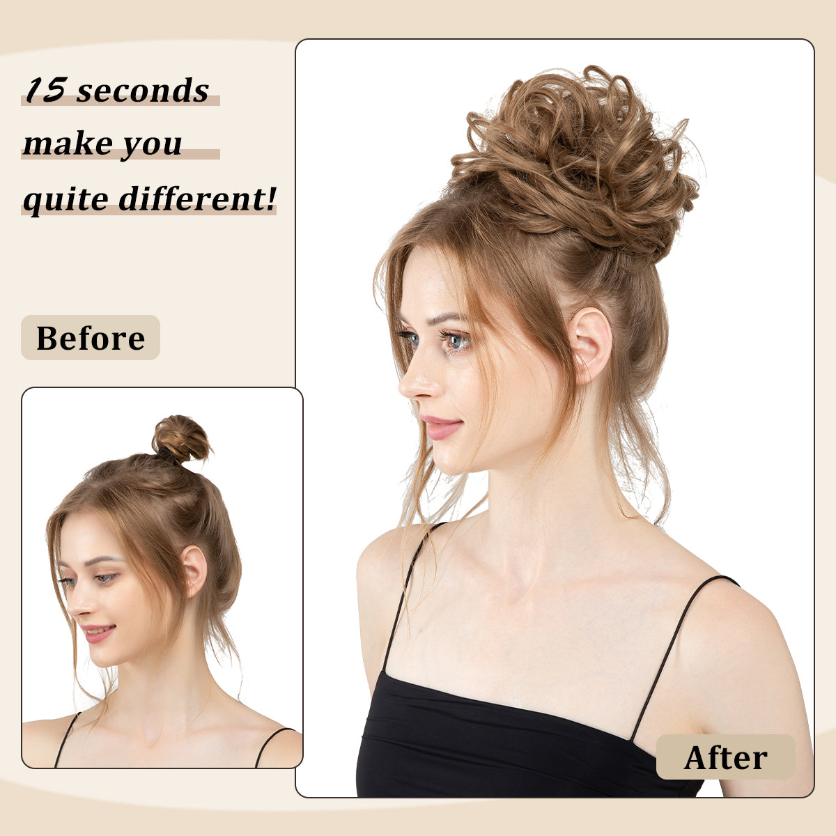CJL HAIR Large Messy Bun Hair Piece Wavy Curly Scrunchies Synthetic Chignon Ponytail Hair Extensions Thick Updo Hairpieces for Women Brown Black