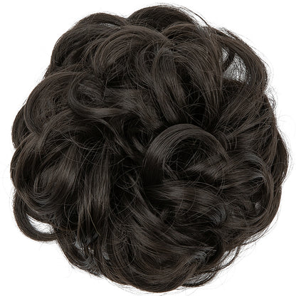 CJL HAIR Large Messy Bun Hair Piece Wavy Curly Scrunchies Synthetic Chignon Ponytail Hair Extensions Thick Updo Hairpieces for Women Brown Black Black Brown
