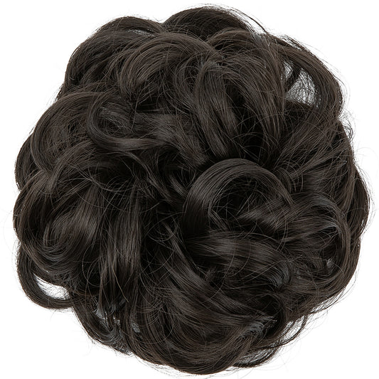 CJL HAIR Large Messy Bun Hair Piece Wavy Curly Scrunchies Synthetic Chignon Ponytail Hair Extensions Thick Updo Hairpieces for Women Brown Black