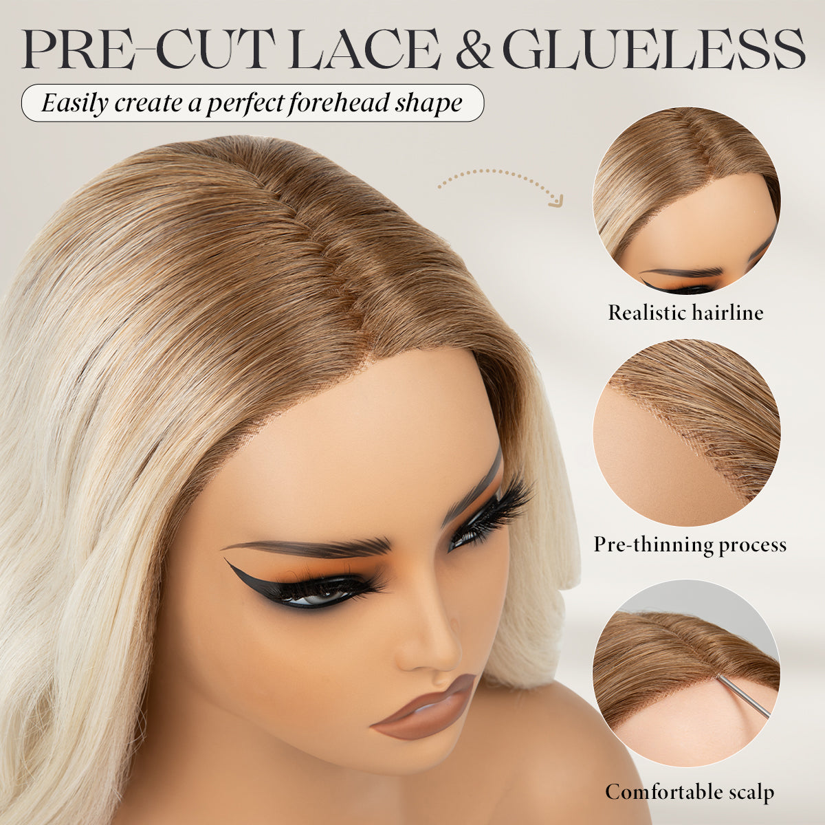 MONO Wig Kanekalon Futura Wavy Hair Fiber Lace Front Wig Glueless Pre-cut Lace Wig