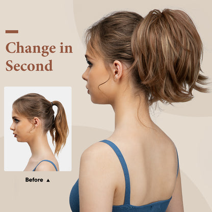 CJL HAIR Claw Clip Short Ponytail Hair Extensions DIY Bendable Metals Messy Bun Hair Piece for Wonen Straight Synthetic Fake Hairpieces Dirty Blonde