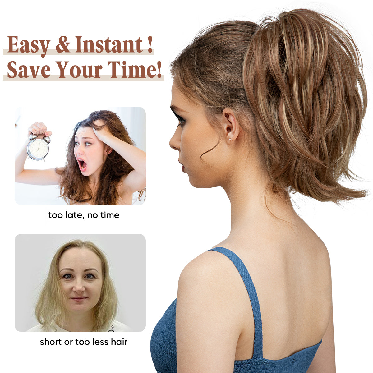 CJL HAIR Claw Clip Short Ponytail Hair Extensions DIY Bendable Metals Messy Bun Hair Piece for Wonen Straight Synthetic Fake Hairpieces Dirty Blonde