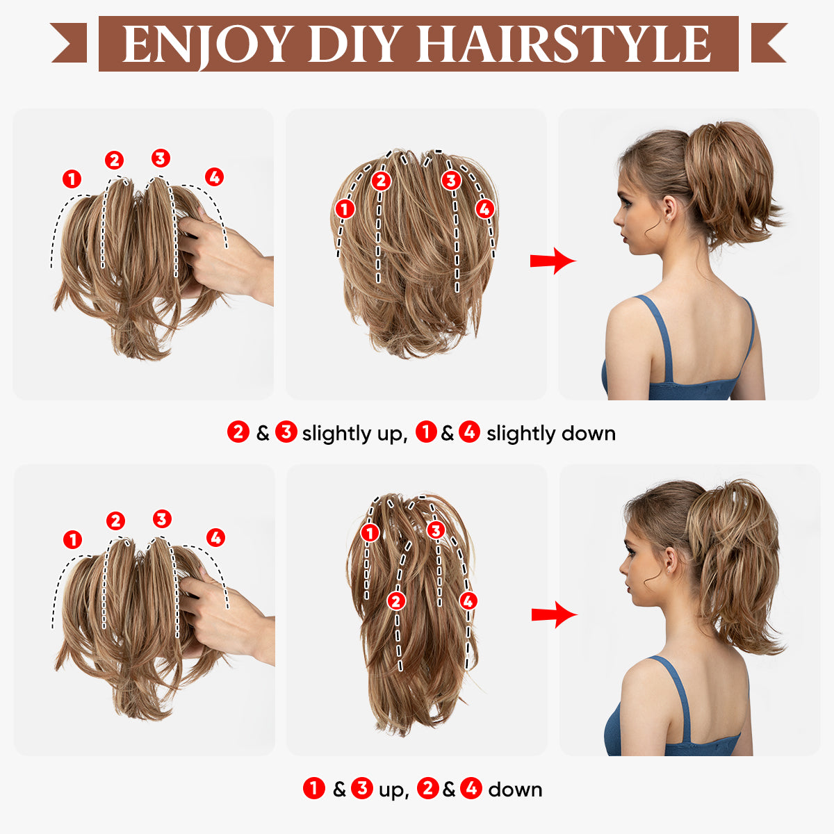 DIY Messy Claw Clip Short Ponytail Wig
