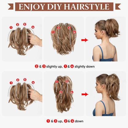 DIY Messy Claw Clip Short Ponytail Wig