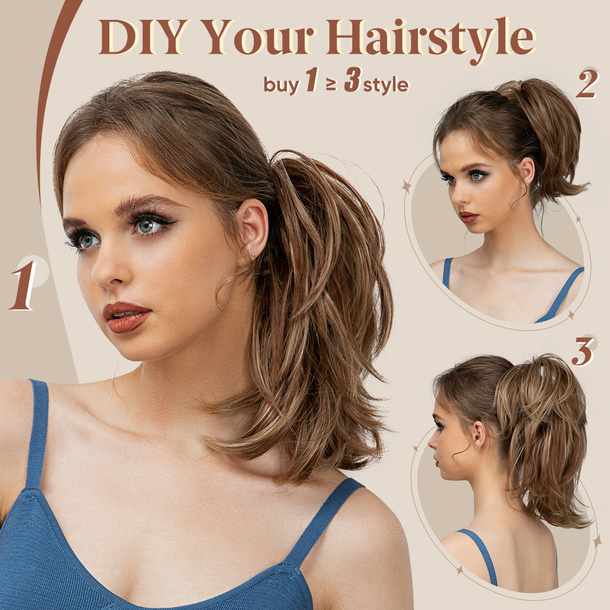 DIY Messy Claw Clip Short Ponytail Wig