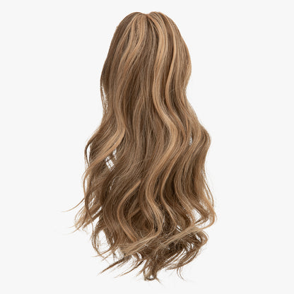 Natural long curly ponytail Bayalage BrunetteWith Blonde
